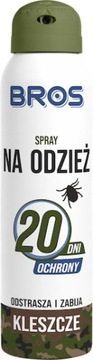 BROS Spray na odzież odstrasza i zabija kleszcze, 90 ml