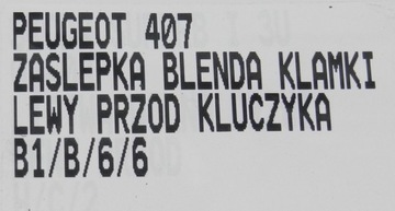 CLONA (KRYT) ZÁSLEPKA KLIKY LEVÝ PŘEDNÍ PEUGEOT 407