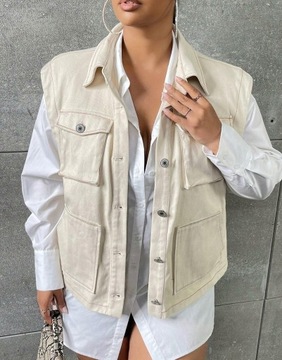 SHEIN CURVE KAMIZELKA BEŻOWA JEANSOWA BAWEŁNA SHEIN