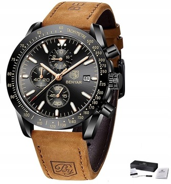 Zegarek Męski Klasyczny Benyar Chronograf +Pudełko