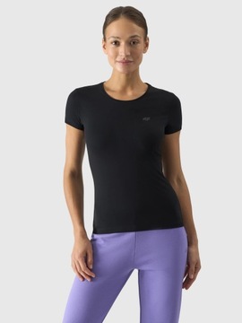 T-SHIRT 4F DAMSKI SLIM KOSZULKA GŁADKA - CZARNA r. XS