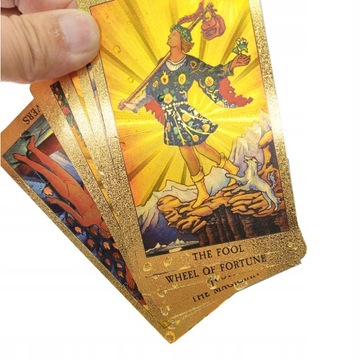 Колода карт Таро 12х7см, ПВХ, золото, водонепроницаемая.