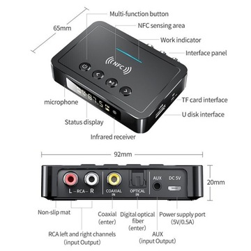 Bluetooth 5.0 NFC FM USB-передатчик и приемник