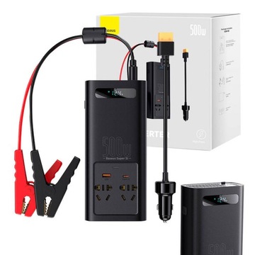BASEUS INWERTER SAMOCHODOWY PRZETWORNICA 500W 12V USB-C USB-A 2X CN/EU 220V