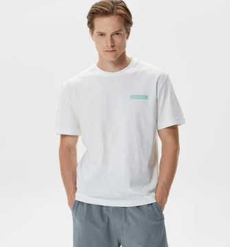 CALVIN KLEIN JEANS T-SHIRT K10K111124 YAF męski okrągły dekolt BIAŁY r. L