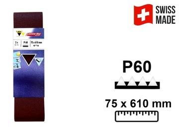 2x PAS bezkońcowy papier ścierny taśma 75x610 P60