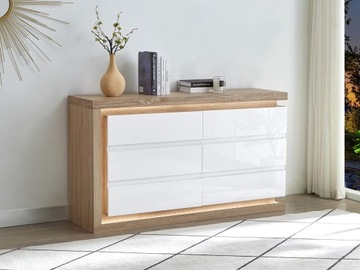 Komoda z 6 szufladami - Z oświetleniem LED - MDF - Biały lakierowany i