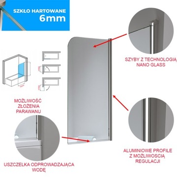 Шторка для ванны PR01 ХРОМ 70x140 CM 6 MM