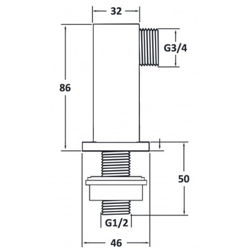 НАБОР УГОЛ ДЛЯ СМЕСИТЕЛЯ ДЛЯ ВАННЫ, КВАДРАТНАЯ ХРОМ. РЕЗЬБА 1/2