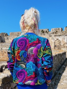 Bomberka FloModo L/XL kolorowa oryginalna bluza bawełna wzory, Radość