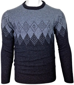 Sweter męski wełniany w romby W459 ciepły grafitowy r. XL