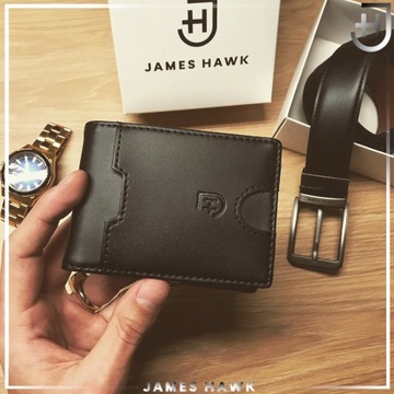 James Hawk Smart Wallet Skórzany portfel męski Slim 1,5 cm Czarny Elegancki