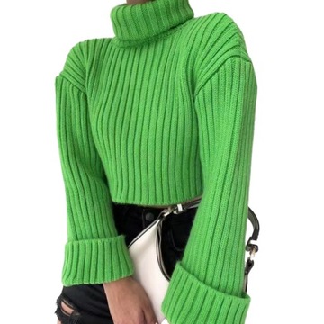 Elegancja I Styl Krótki Sweter Damski Z Wysokim Kołnierzem I Rękawami