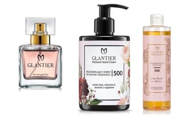 f4 GLANTIER 500 perfumy olejek krem GRATIS próbki, wartość zestawu 124,00