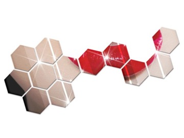 Зеркало декоративное, шестигранное, сотовое, большое, серебристое, шестигранное, акрил, 12 шт.