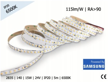 TAŚMA LED 2835 5M ZIMNA 6500K 15W SAMSUNG
