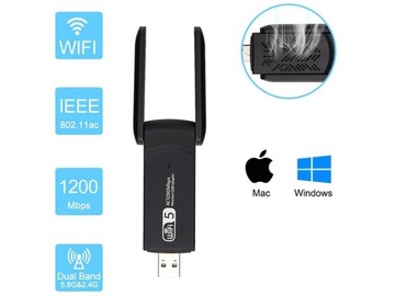 Karta sieciowa USB wi-fi 1200mbps dual 15m zasięg