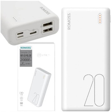 ROMOSS Simple 20 MOCNY DUŻY POWERBANK 20000MAH 2X USB-A SZYBKIE 2.1A LED
