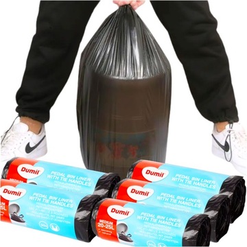 WORKI NA ŚMIECI 20L 25L WORKI Z TAŚMĄ CZARNE NA ODPADY MOCNE Z USZAMI x150