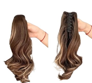 Наращивание волос на зажим для хвоста 45 см хвост с мелированием 4П27Г