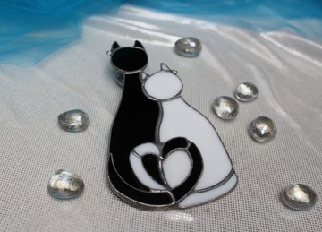 Две кошки витражное украшение котята, Cat Love Ч/Б