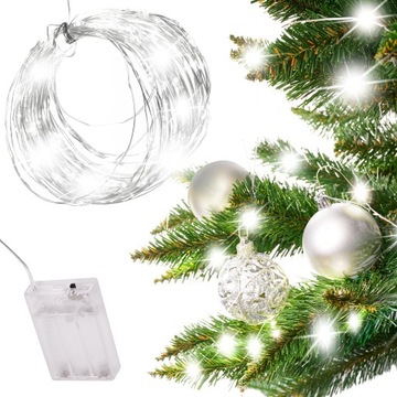 LAMPKI LED ŚWIĄTECZNE OZDOBNE DEKORACYJNE 5M 50LED ZIMNY BIAŁY