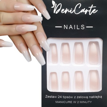 PAZNOKCIE SZTUCZNE TIPSY BALERINA OMBRE BEŻ BABY BOOMER SAMOPRZYLEPNE