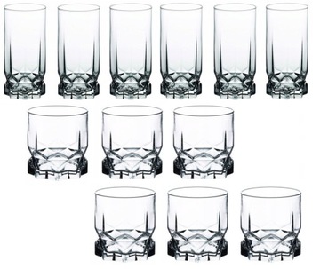Zestaw Szklanek 12 Sztuk Niskie i Wysokie Diamond Ambition 325 ml do Whisky