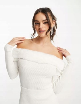 RIVER ISLAND __MI6 SWETER PRĄŻKI DEKOLT FUTERKO _S