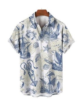 Koszula z krótkim rękawem męska hawajska żeglarska podróżnicza Camisa 4XL