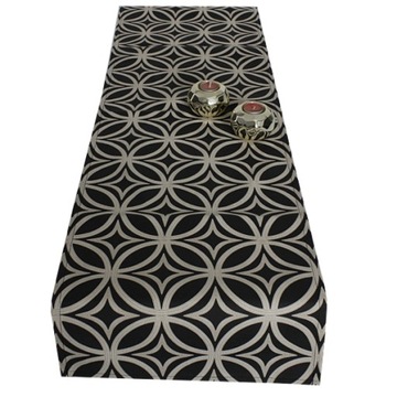 BIEŻNIK czarno mocca GRUBA TKANINA 40x180 geometry