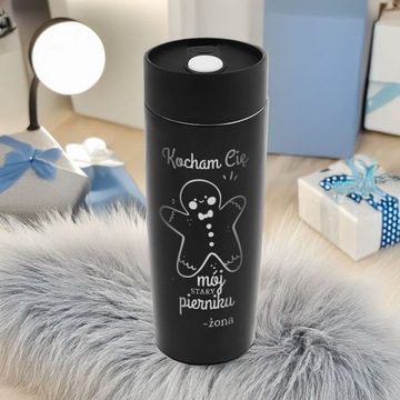 Kubek Termiczny Czarny 320 ml Prezent od Mikołaja z GRAWEREM