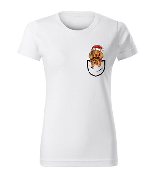 KOSZULKA T-SHIRT BIAŁA DAMSKA ŚWIĄTECZNA PREZENT NA ŚWIĘTA PIES M