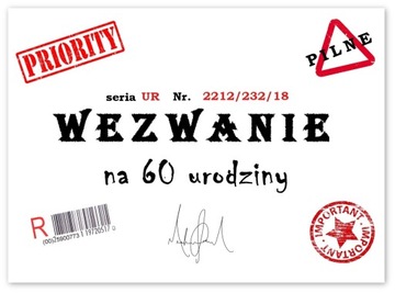 ZAPROSZENIA NA 60 URODZINY + KOPERTA WEZWANIE