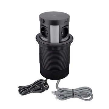 Gniazdo chowane, ładowarka indukcyjna,2xUSB, 2xINT
