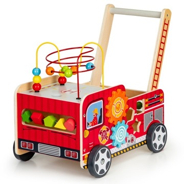 Деревянная развивающая толкалка с кубиками для детей - ECOTOYS Fire Department