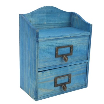 Деревянный органайзер для косметики, синий ретро-дизайн, 3 слоя, большой