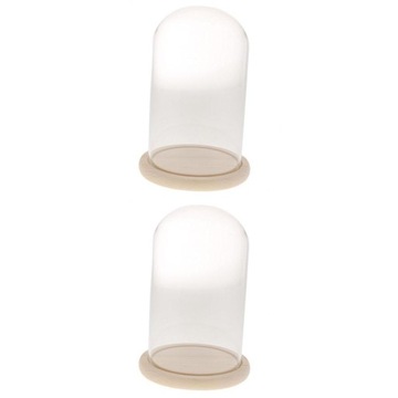 2x Wooden with Wooden Base Glass Cover