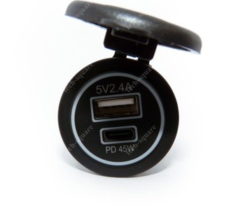 USB QC 3.0 + USB C PD монтажная розетка 45 Вт 12–24 В