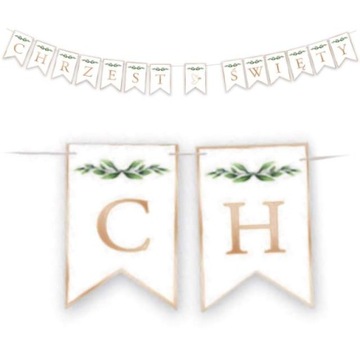 Baner CHRZEST ŚWIĘTY biało złoty gołąbek IHS długi