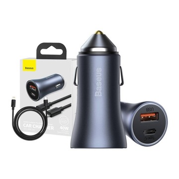 BASEUS ŁADOWARKA SAMOCHODOWA ZASILACZ USB-A USB-C 40W Z KABLEM LIGHTNING 1M