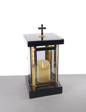 Lampion Nagrobny Granitowy stal nierdzewna jasno złoty POŁYSK