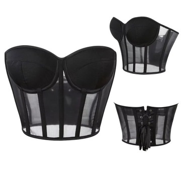 Biustonosz BEZ RAMIĄCZEK Czarny Stanik Push up Damski Top gorsetowy S