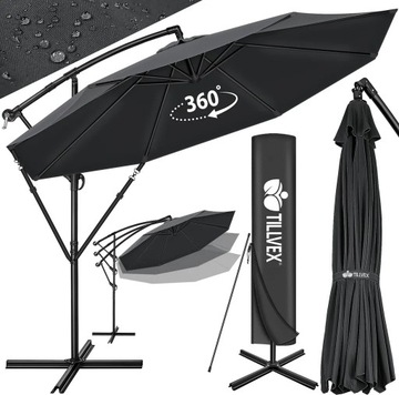 TILLVEX PARASOL OGRODOWY Ø 350 cm NA KORBĘ TARAS BALKON ANTRACYT