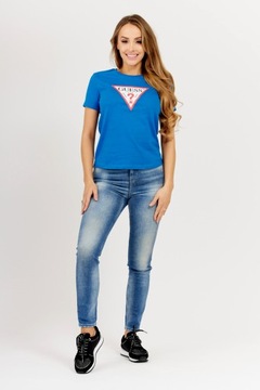 GUESS - Niebieski t-shirt damski z logo S