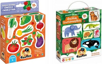 CZUCZU puzzle do pary OWOCE I WARZYWA + DZIKIE ZWIERZĄTKA układanki 18m+