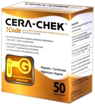 CERA_CHEK 1 Code Paski testowe do pomiaru poziomu glukozy we krwi 50 sztuk