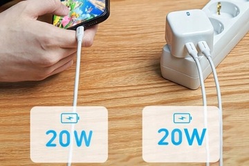 ZASILACZ SIECIOWY DO TELEFONU GNIAZDO C 40W 2xUSB-C PD Z MOCNYM KABLEM 5W1