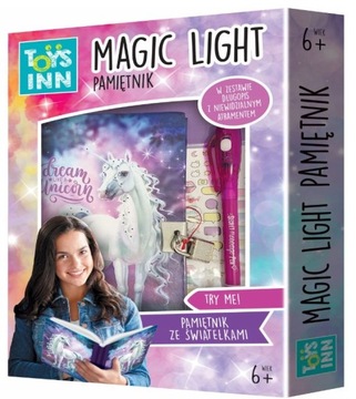 Pamiętnik ze Światełkami Magic Light na Kłódkę Jednorożec Długopis 6+