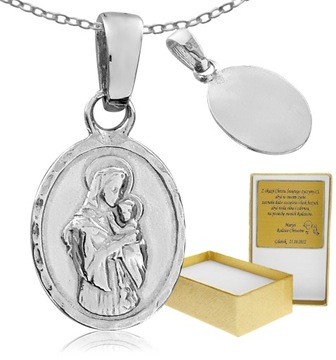 DELIKATNY MEDALIK Z MATKĄ BOSKĄ SREBRO 925 GRAWER